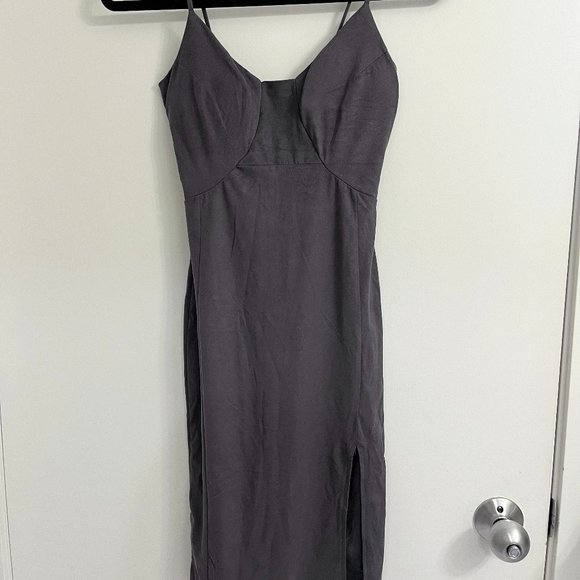 Women's Form Fitted Velvet Dress with Leg Slit - Picture 1 of 4